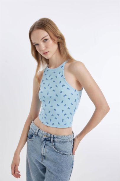 تانك توب مضلع سليم فيت بطبعة فاكهة وياقة هالتر