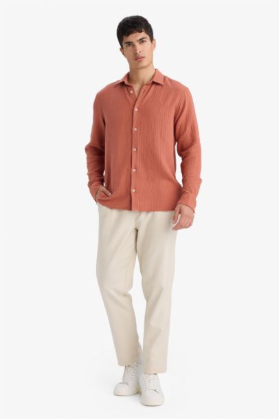 Regular Fit Straight Leg Cotton Trousers