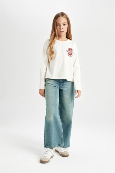 تيشيرت بناتي كم طويل مطبوع قصة مريحة