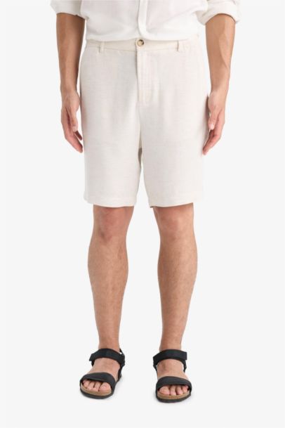 Regular Fit Straight Leg Linen Blend Bermuda Shorts