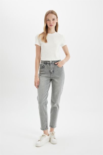 Mom Jean Taille haute Ample et confortable délavé longueur Cheville