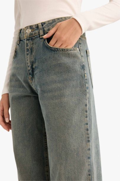 Straight Wide High Waist Long Washed Jeans