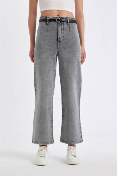 Culotte High Waist Washed Crop Jeans