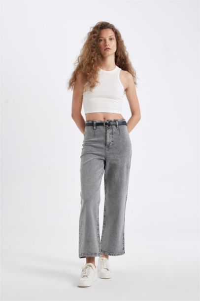 Culotte High Waist Washed Crop Jeans