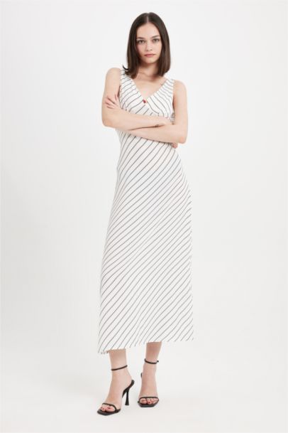 Robe Maxi à Bretelles à Col en V à Rayures