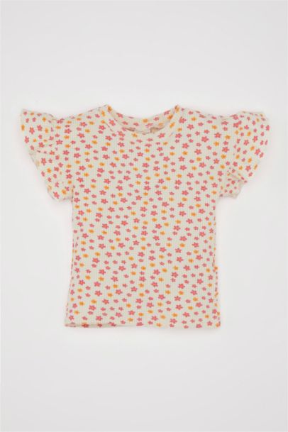 تيشيرت بناتي فلورال قصة عادية بياخة مستديرة