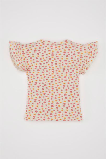 تيشيرت بناتي فلورال قصة عادية بياخة مستديرة