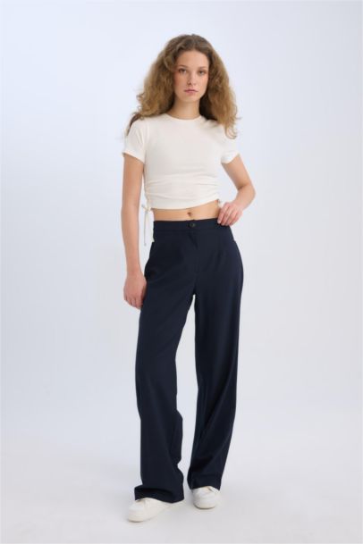 Normal Waist Loose Fit Standard Length Wide Leg Trousers