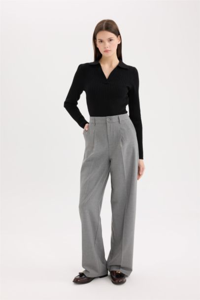 Wide Leg High Waist Standard Length Basic Classic Trousers