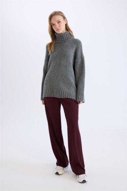 Wide Leg Klasik Kumaş Pantolon Geniş Bol Paça Çift Cepli Yüksek Bel Standart Boy Basic Düz