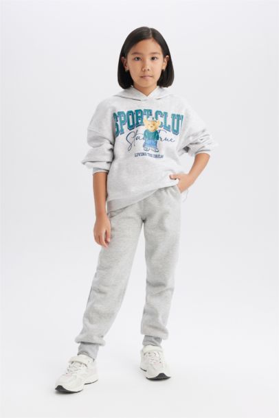 Oversize Geniş Kalıp Kapüşonlu Baskılı Sweatshirt Kız Çocuk