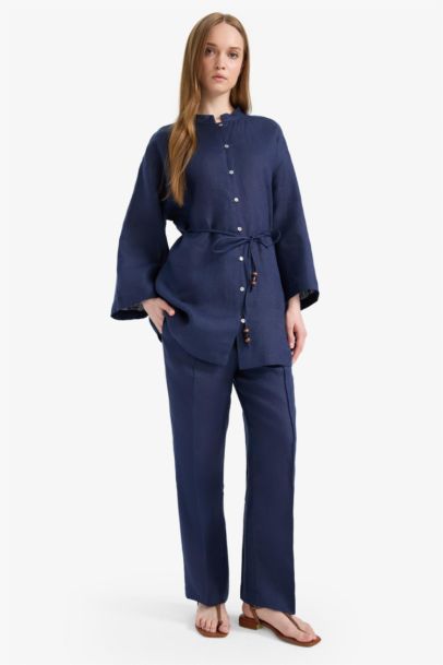 بنطرون كتان قصة مستقيمة