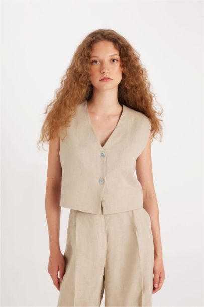 Manuka x DeFacto V-Neck Linen Blazer Vest