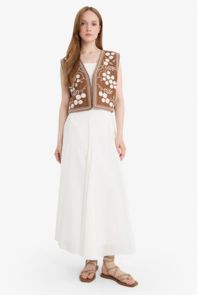 V Yaka Desenli Müslin Yelek