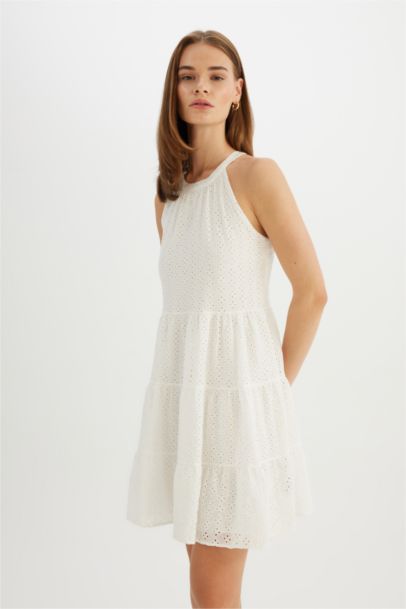 Halter Neck Voile Sleeveless Midi Dress