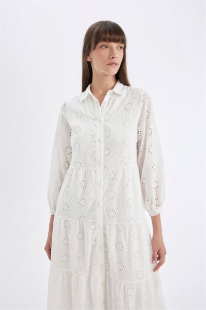 Robe longue à Manches Courtes à Col de Chemise