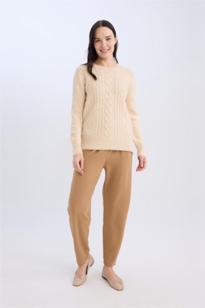 Pantalon droit plissé basique à taille élastique