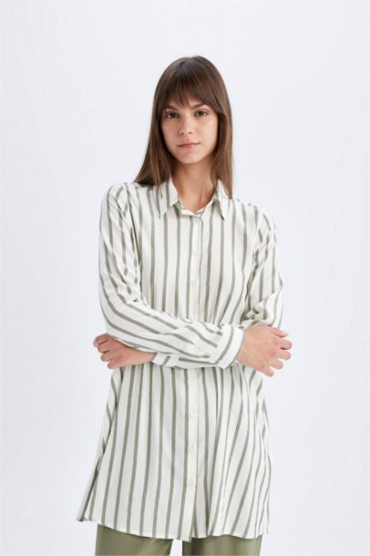 Chemise Tunique coupe régulière Rayée à Manches Longues