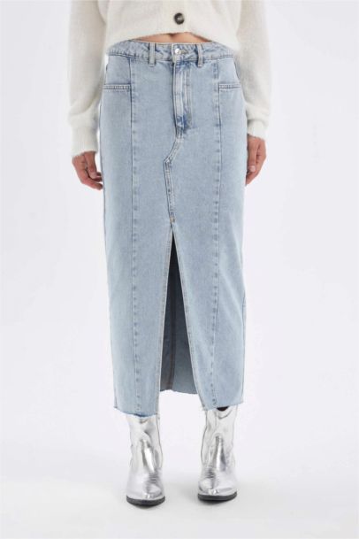 Fashion Fit Yırtmaçlı Uzun Boy Jean Etek