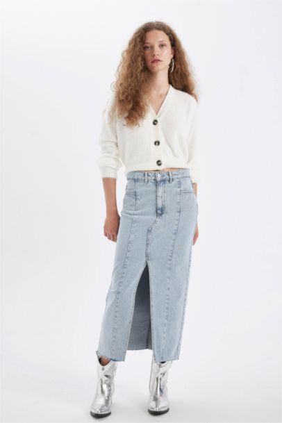 Fashion Fit Yırtmaçlı Uzun Boy Jean Etek