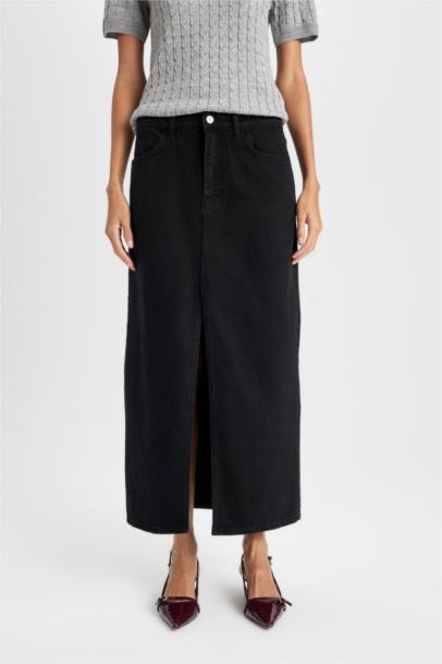 Fashion Fit Yırtmaçlı Cepli Uzun Boy Jean Etek