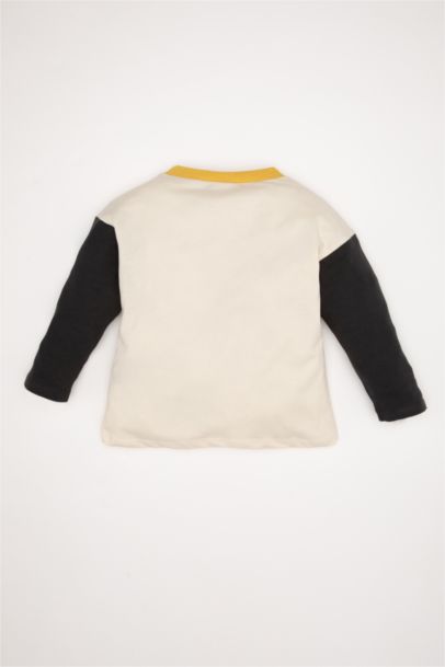 T-shirt à manches longues à col rond à motif et blocs de couleur pour Bébé Garçon