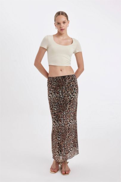 A-line Leopard Print High Waist Cotton Lined Tulle Maxi Skirt