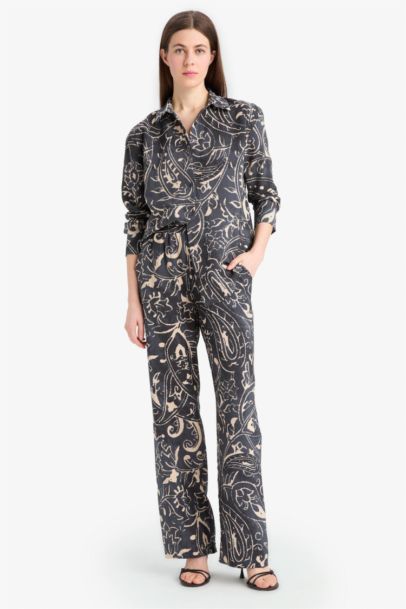 Oversize Fit Shirt Collar Printed Long Sleeve Shirt