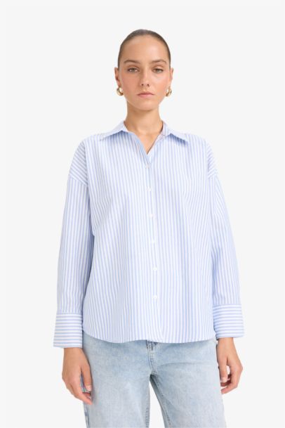 Oversize Fit Oxford Long Sleeve Striped Shirt