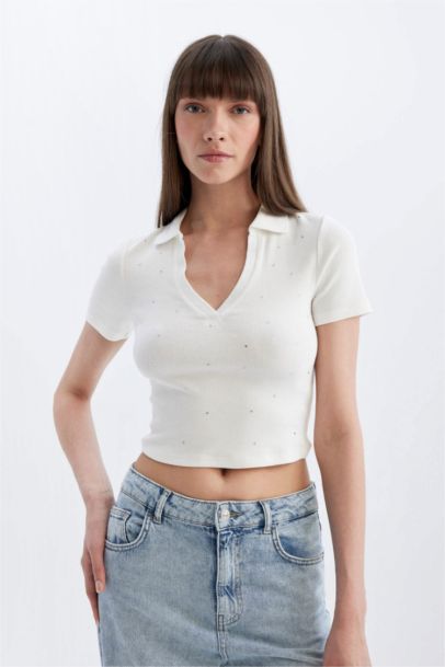 تيشيرت بولو نص كم مضلع سليم فيت