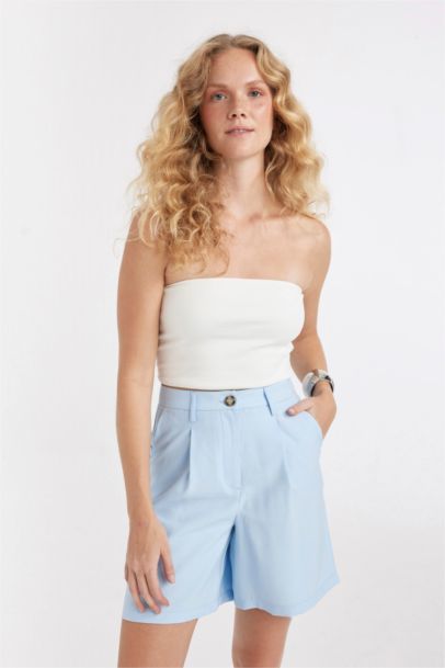 Slim Fit Strapless Ribbed Corset Blouse