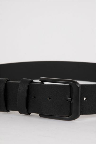 Man Rectangle Clasp Faux Leather Denim Belt