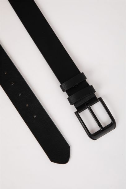 Man Rectangle Clasp Faux Leather Denim Belt