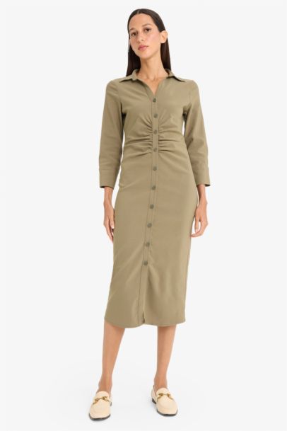 Shirt Collar Basic Pleated Half Sleeve Dress