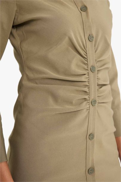 Shirt Collar Basic Pleated Half Sleeve Dress