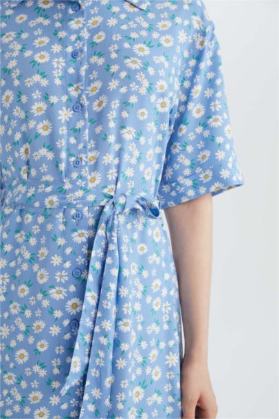 A Cut Shirt Collar Printed Double Sleeves Dress