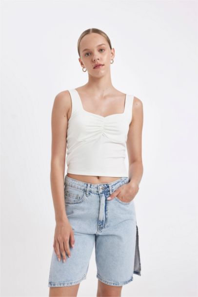 High Waist Denim Bermuda Shorts