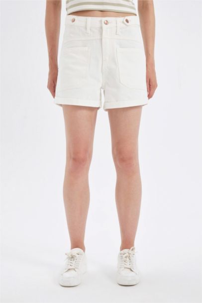 Mom Fit High Waist Fold-Ankle Denim Shorts