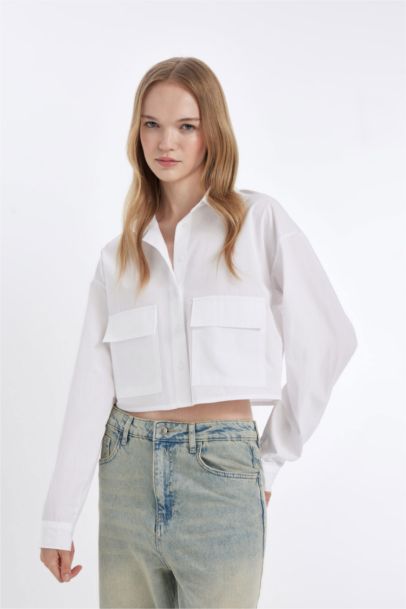 Oversize Wide Pattern Pocket Poplin Shirt