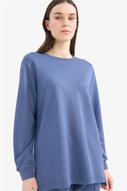 Regular Fit Bisiklet Yaka Basic Düz Sweatshirt Tunik