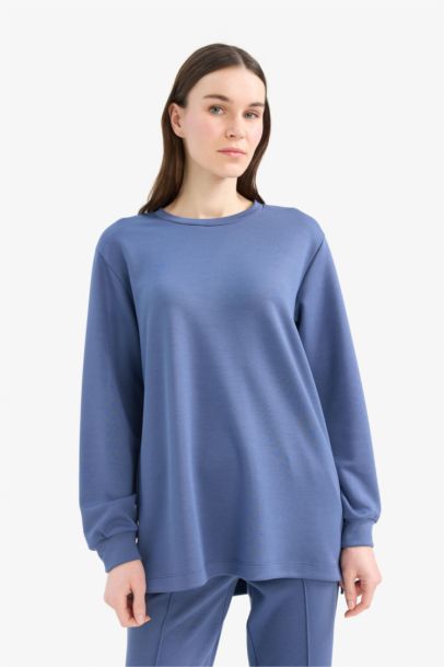 Regular Fit Bisiklet Yaka Basic Düz Sweatshirt Tunik