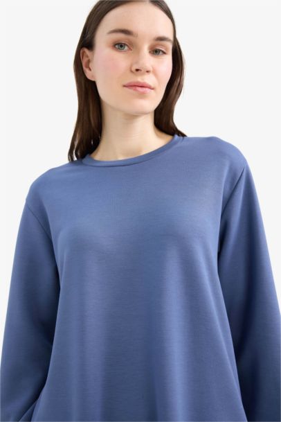 Regular Fit Bisiklet Yaka Basic Düz Sweatshirt Tunik