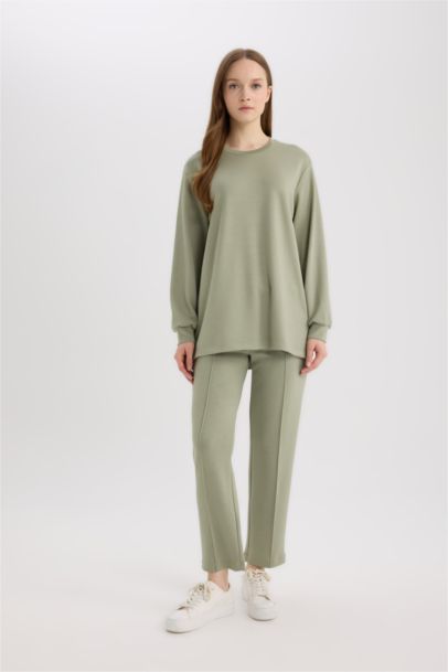 Regular Fit Bisiklet Yaka Basic Düz Tesettür Sweatshirt Tunik