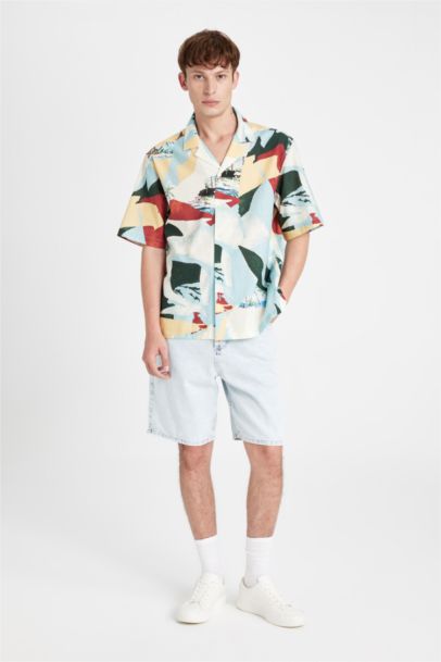 قميص نص كم قطن واسع مطبوع