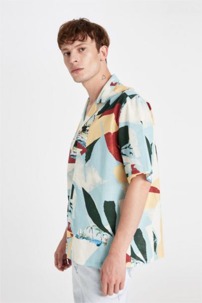 قميص نص كم قطن واسع مطبوع