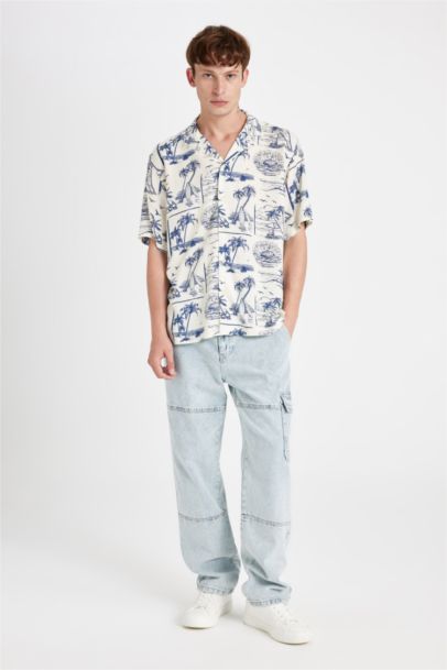 Relax Fit Apache Neck Viscose Hawaii Short Sleeve Shirt