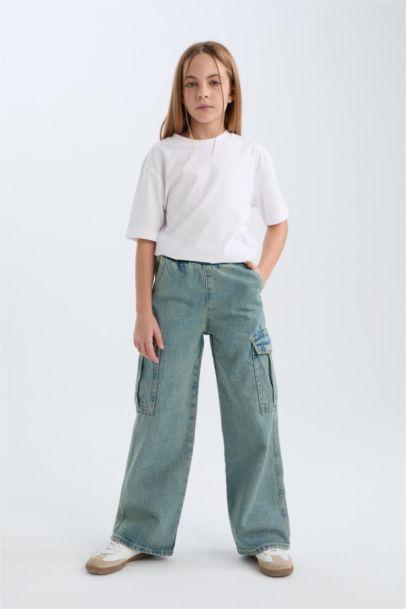 Jean cargo large avec poches pour fille