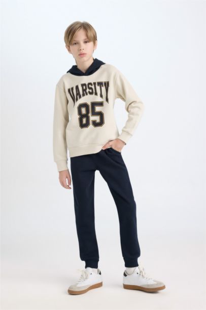 Erkek Çocuk 2'li Takım Baskılı Kapüşonlu Sweatshirt Eşofman Altı