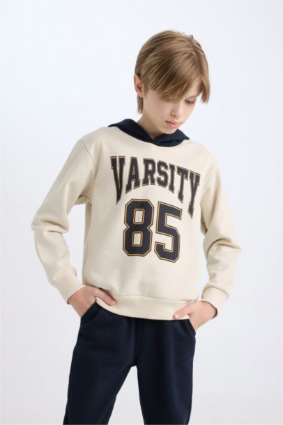 Erkek Çocuk 2'li Takım Baskılı Kapüşonlu Sweatshirt Eşofman Altı