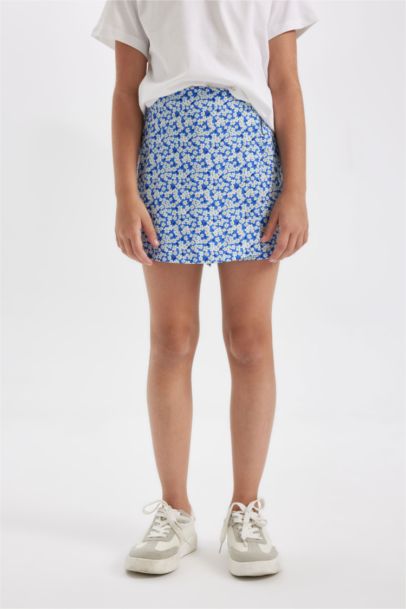 Ensemble : T-Shirt à Manches Courtes et Jupe-Short en Viscose à Fleurs pour Fille